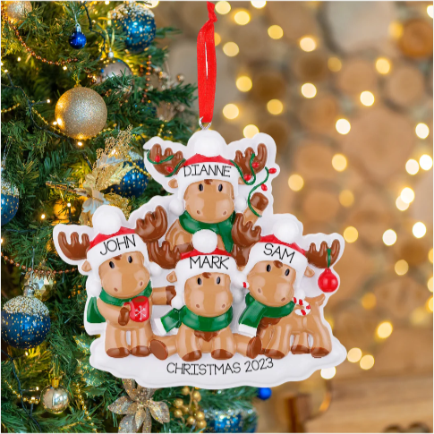 Cutesy Moose Couple Family of 4 Ornament