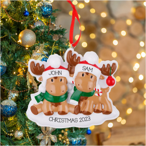 Cutesy Moose Couple Ornament