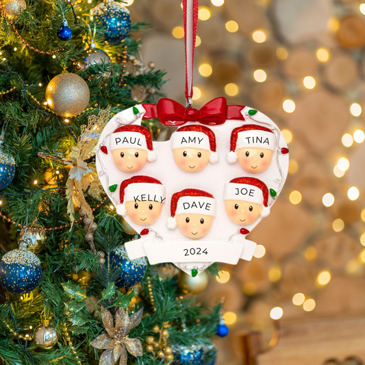 Personalized Family Head On Hearts Family of 6 Ornament - Custom Holiday Gift