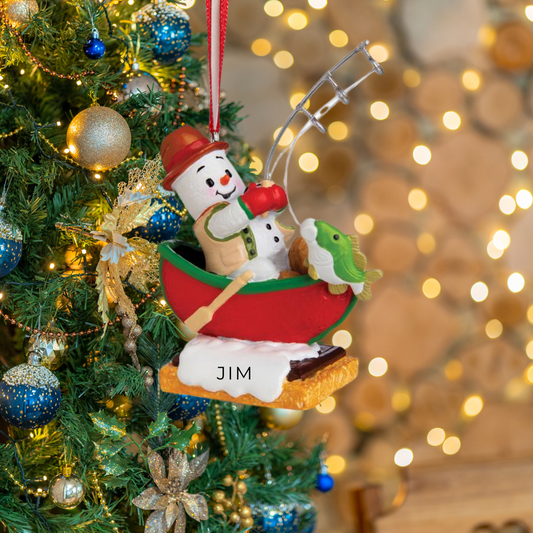 Personalized Fisherman Snowman Ornament - Custom Holiday Gift