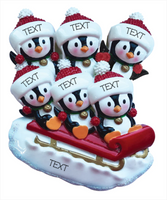Penguin Family of 6 on Sleigh Ornament