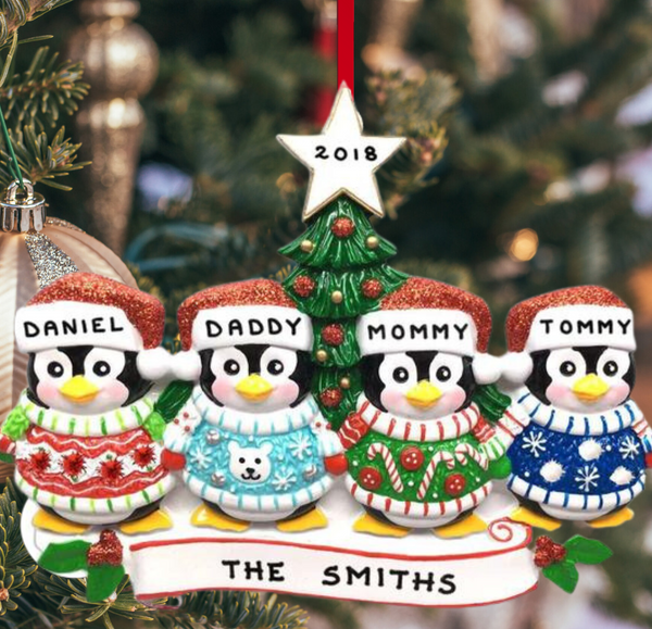 Christmas Sweater Penguin Family of 4 Ornament