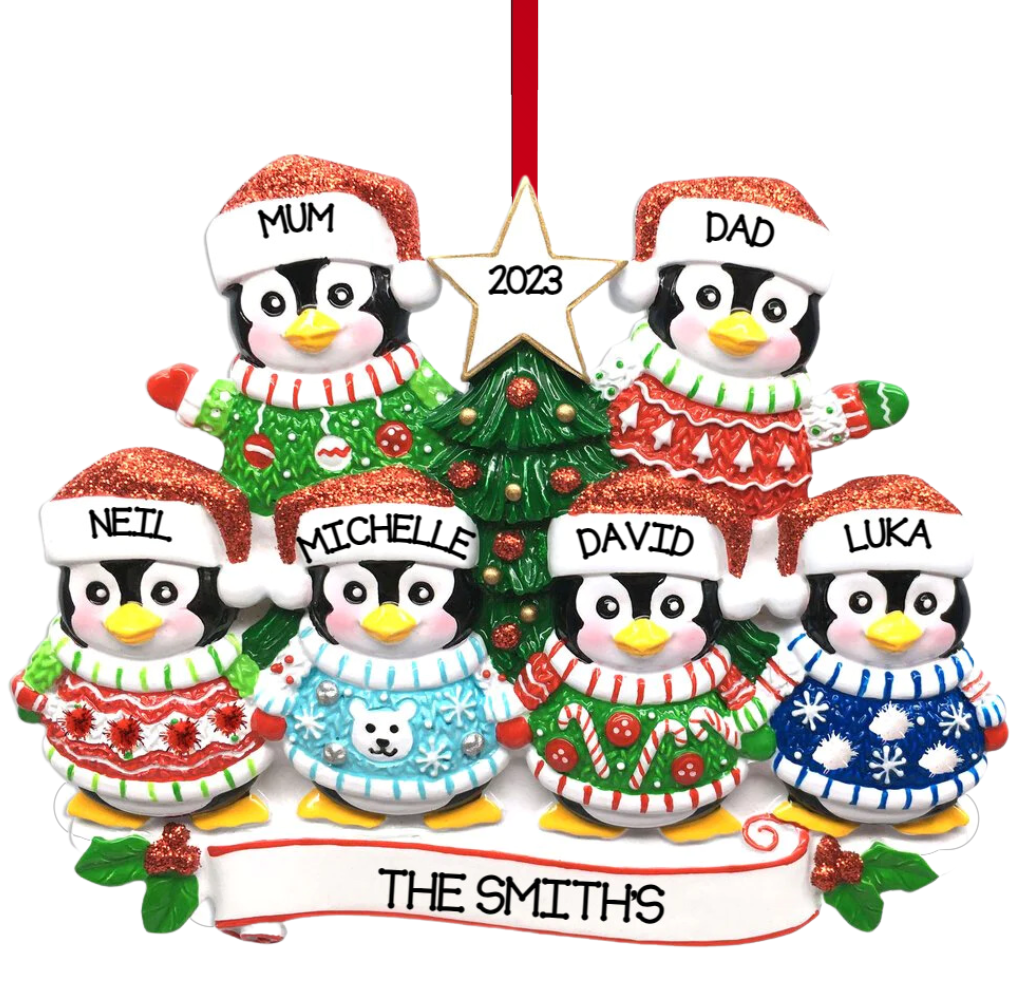 Christmas Sweater Penguin Family of 6 Ornament