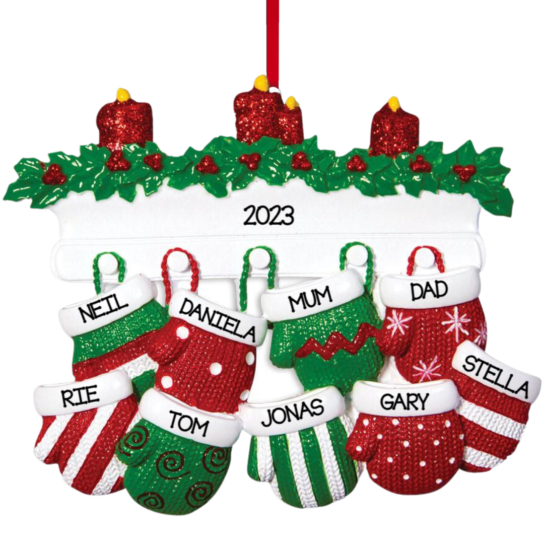Mitten Family of 9 Ornament