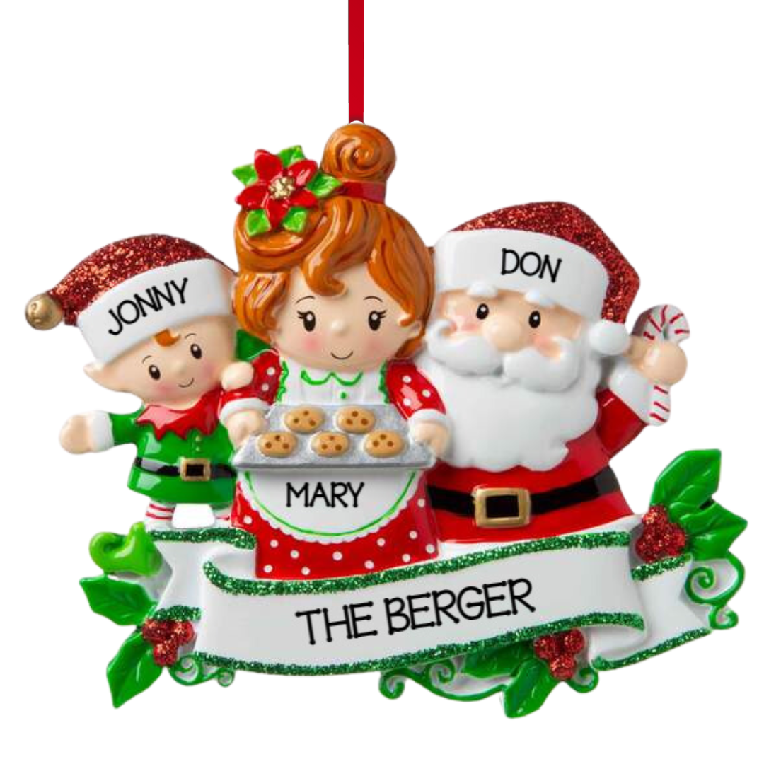 Mr & Mrs Claus family of 3 Ornament
