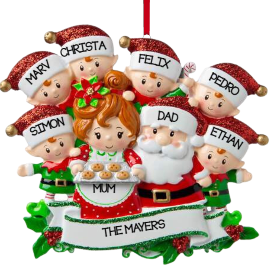 Mr & Mrs Claus family of 8 Ornament