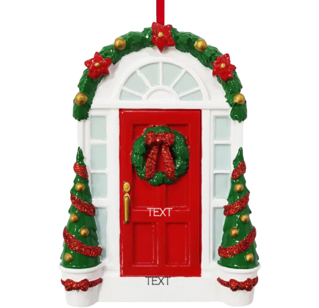 Red door with wreath Ornament