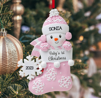 Snowbaby in Stocking - Pink Ornament