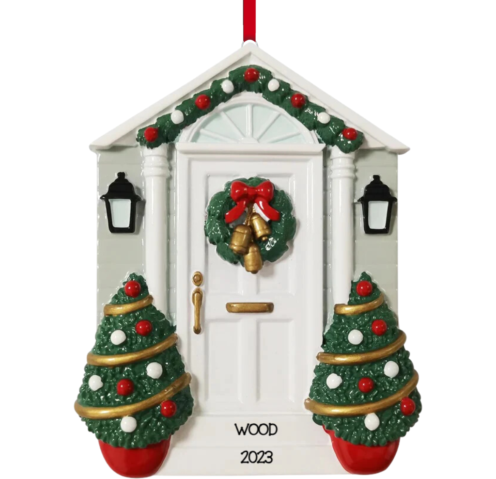 White door with wreath Ornament