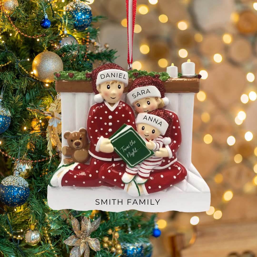 Personalized Reading In Bed Family of 3 Ornament - Custom Holiday Gift ...