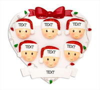 Red + Green Head On Hearts Family of 6 Ornament