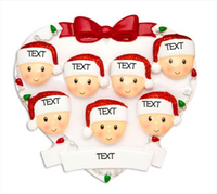 Red + Green Head On Hearts Family of 7 Ornament