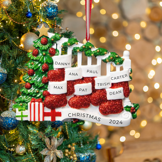 Personalized Stockings on Staircase 8 Ornament - Custom Holiday Gift
