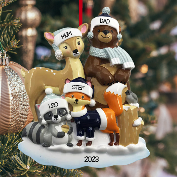 Beautiful Mixed Animal Family of 4 Christmas Ornament