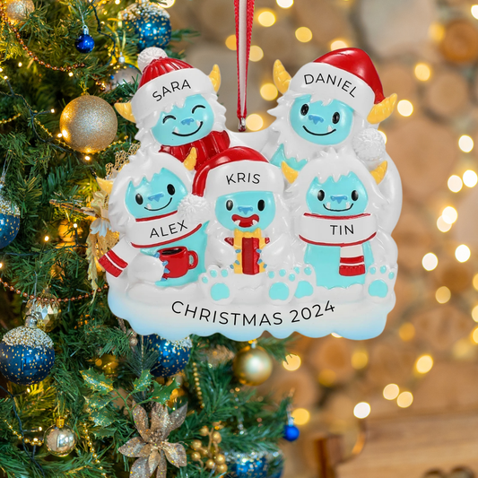 Personalized Yeti Family of 5 Ornament - Custom Holiday Gift
