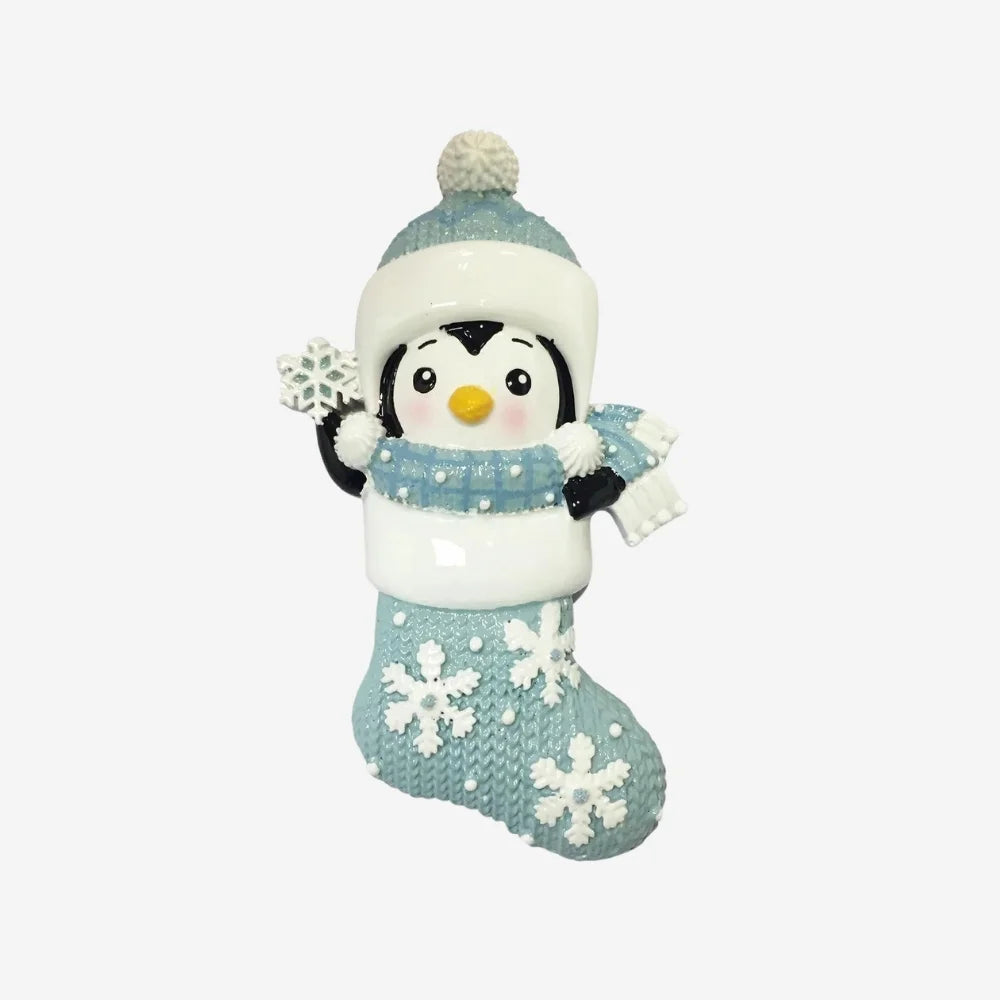 Personalized Baby’s First – Penguin in Snowflake Stocking – Blue Ornament - Custom Holiday Gift