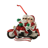 Mr & Mrs Clause Riding a Motorcycle Ornament - Personalized by Santa - Canada