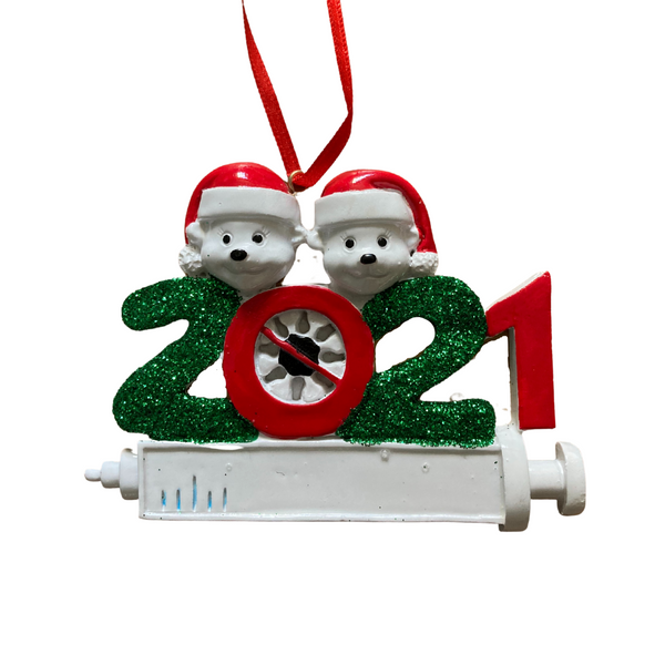 Covid 2021 Vaccine Bear Family of 2 Ornament - Personalized by Santa - Canada