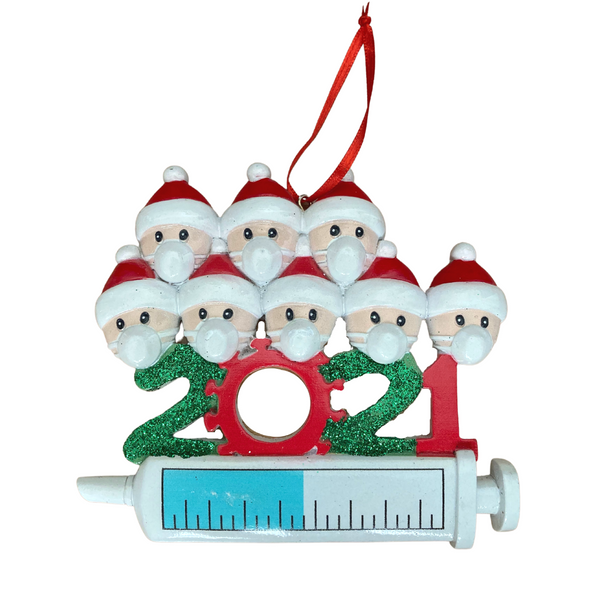 Covid 2021 Vaccine Family of 8 Ornament - Personalized by Santa - Canada