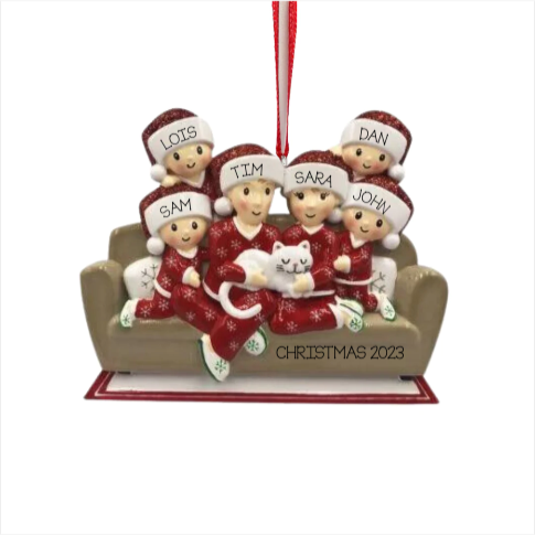 Family with Cat (Couple to Family of 6) Ornament