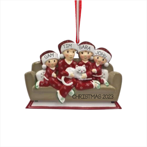Family with Cat (Couple to Family of 6) Ornament