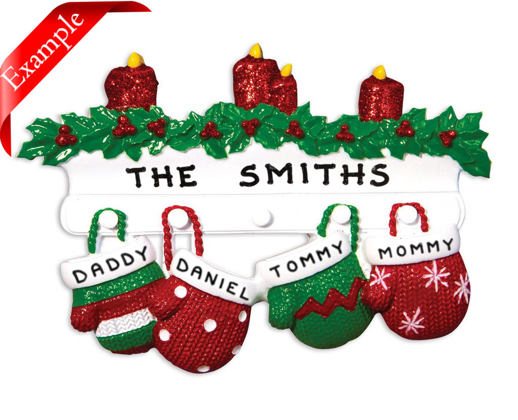 Mitten Family of 4 Ornament - Personalized by Santa - Canada