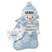 Snowbaby in Stocking - Blue Ornament - Personalized by Santa - Canada