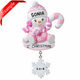 Snowbaby with Candy Cane - Pink Ornament - Personalized by Santa - Canada
