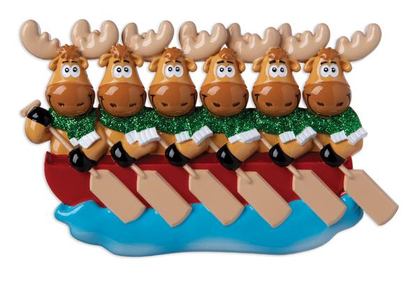 Canoe Moose Family of 6 Ornament - Personalized by Santa - Canada