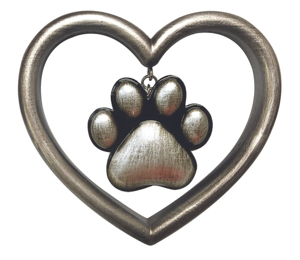 Silver Paw in Heart Ornament