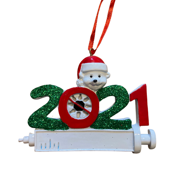Covid 2021 Vaccine Bear Family of 1 Ornament - Personalized by Santa - Canada