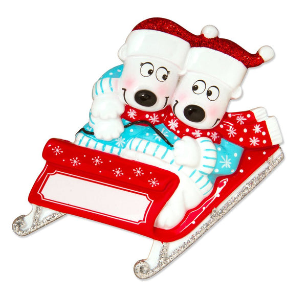 Bear Couple on Sled Ornament - Personalized by Santa - Canada