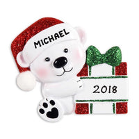 Baby Bear Hold Present Ornament - Personalized by Santa - Canada