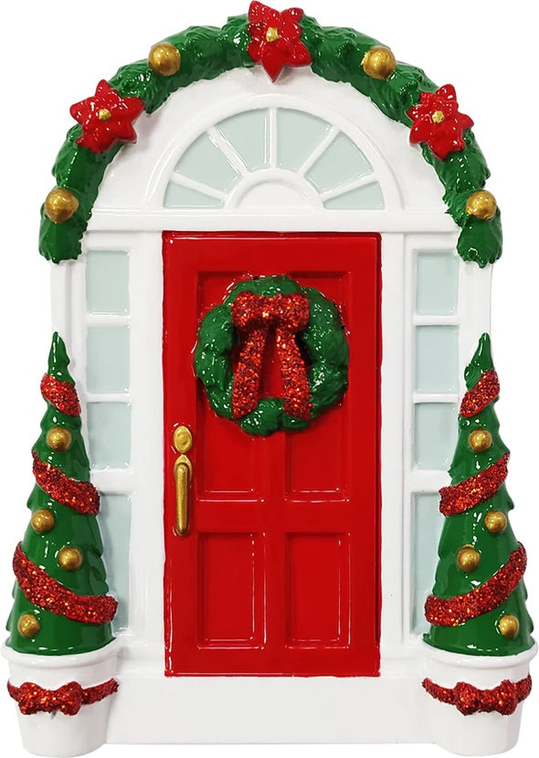 Red door with wreath Ornament