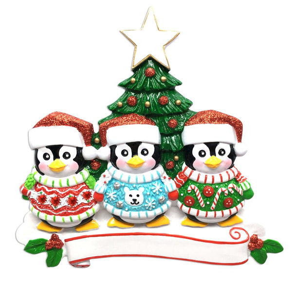 Christmas Sweater Penguin Family of 3 Ornament - Personalized by Santa - Canada